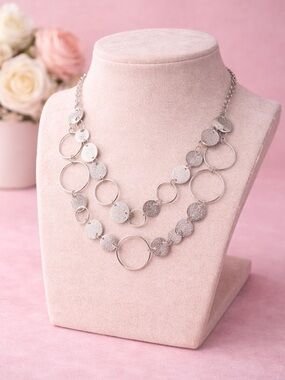 Silver Multi-Circle Layered Necklace - Women Jewelry